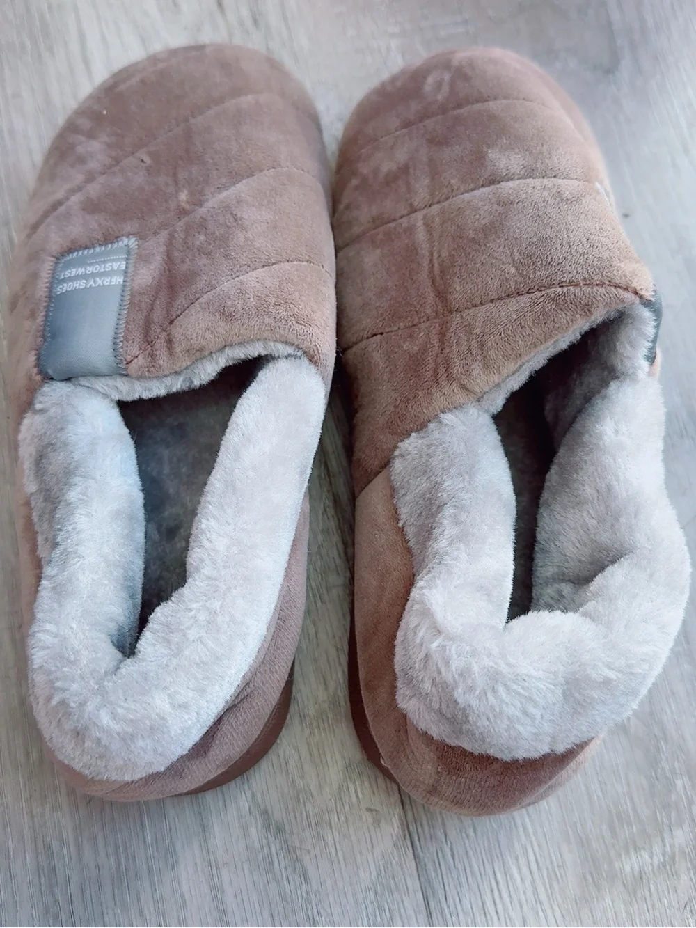 Brown Plush Lined Slip-On House Shoes